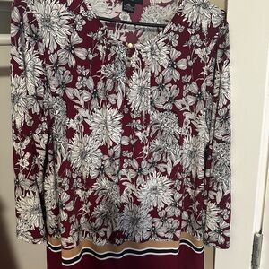 Liz Claiborne Burgundy Floral Blouse
